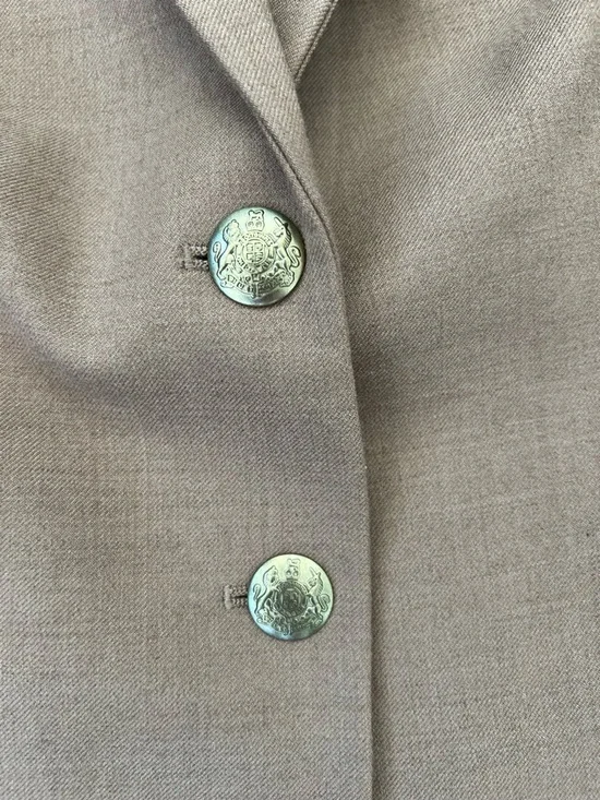 J. Crew Tan Wool-Blend Tailored Blazer with Gold Buttons Blue Striped Lining 6 - Picture 6 of 9